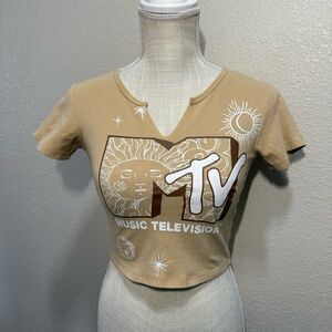 MTV Graphic Crop Tee - Tan - Size XS